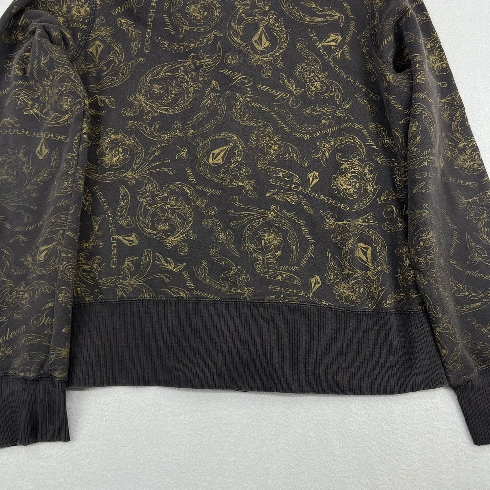 Volcom‎ Stone Kids Zip Up Hoodie Black Gold Filigree Logo Print Size Large - Picture 12 of 13